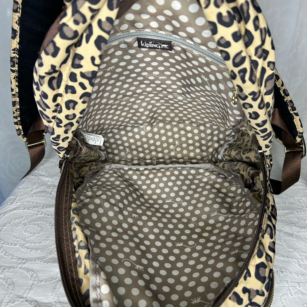 KIPLING Leopard Print nylon Backpack with Gold Ac… - image 8